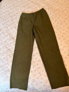 Vintage Olive Green Straight-Leg Dress Pants